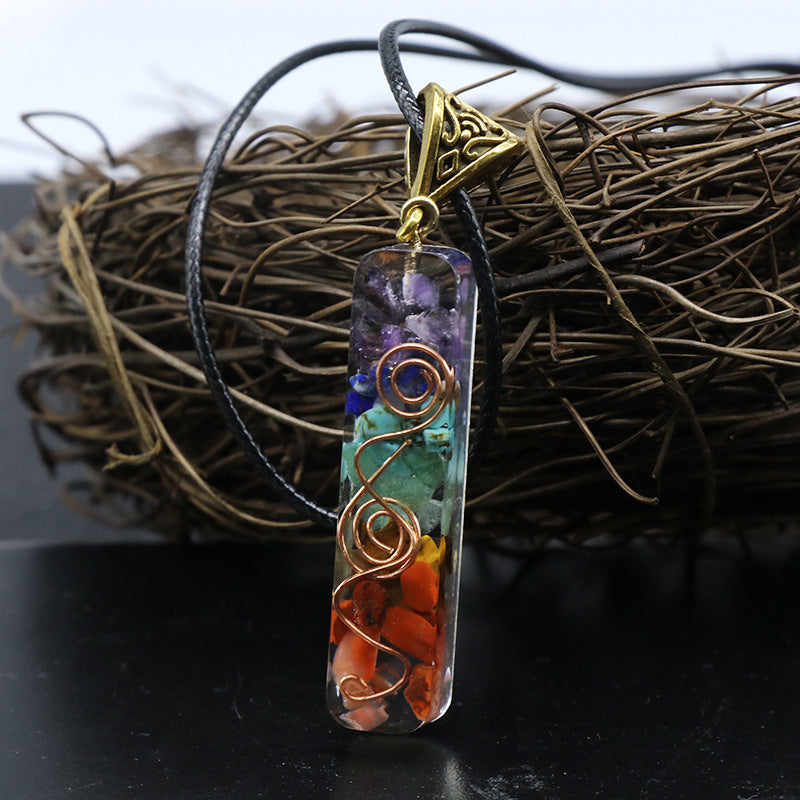 Orgonite 7 Chakra Bar Crystal Stones Necklace