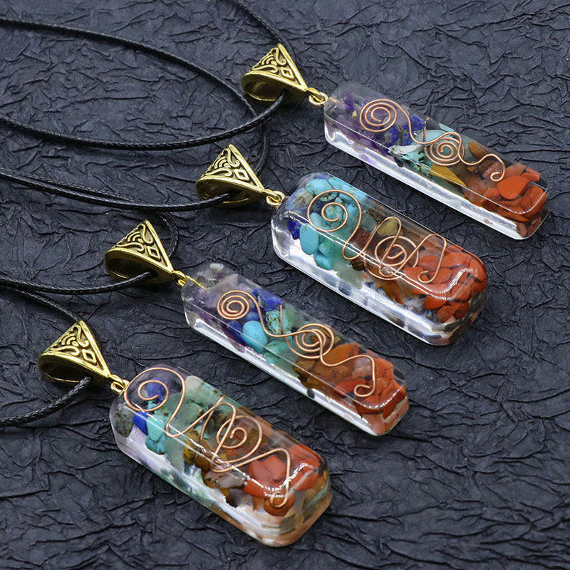 Orgonite 7 Chakra Bar Crystal Stones Necklace